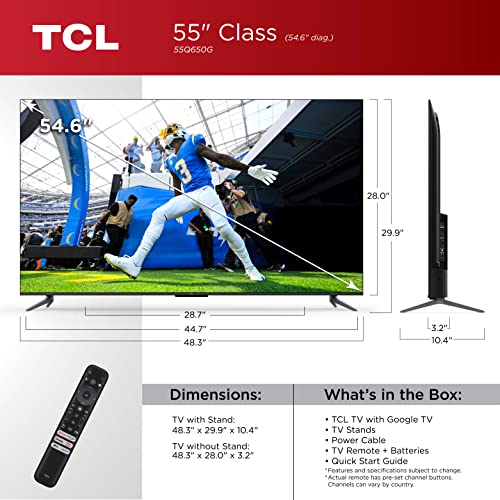 TCL 65-Inch Q6 QLED 4K Smart TV with Google TV (65Q650G, 2023 Model) Dolby Vision, Dolby Atmos, HDR Pro+, Game Accelerator Enhanced Gaming, Voice Remote, Works with Alexa, Streaming UHD Telev
