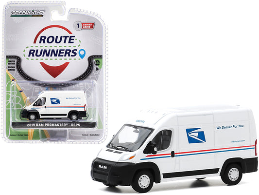 2019 RAM ProMaster 2500 Cargo High Roof Van "United States Postal Service" (USPS) White "Route Runners" Series 1 1/64 Diecast Model by Greenlight - G&K's