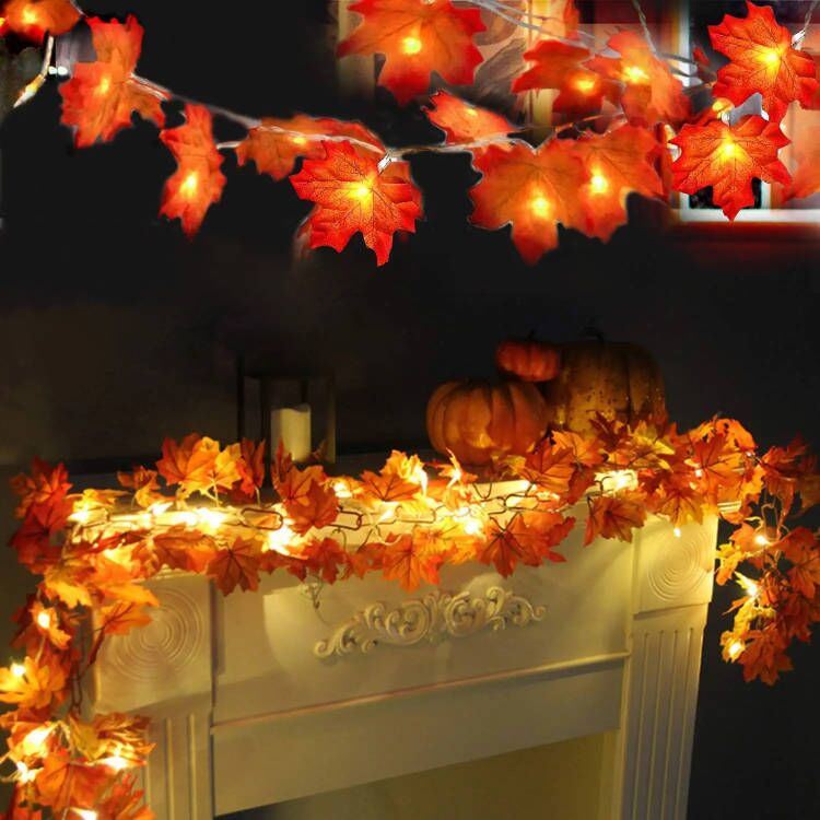 4pcs Maple Leaf Garland String Lights Fall Decor 9.8ft 20 LED Lights Holiday Thanksgiving Decor - G&K's