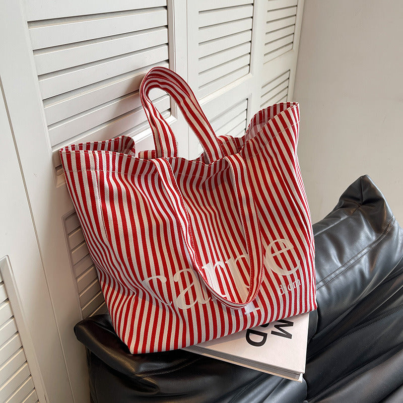 Striped Canvas Bag Tote Bag Large Capacity One Shoulder Handbag - G&K's